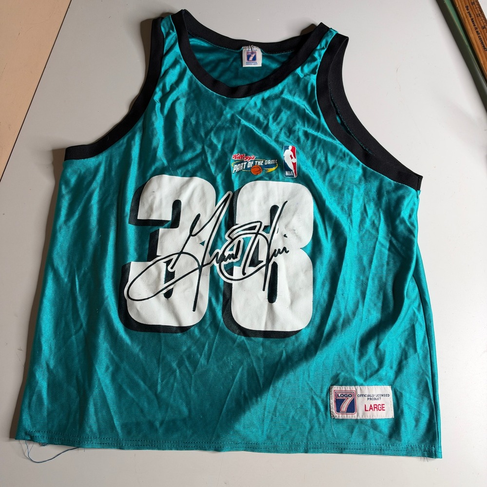 Vintage Logo 7 Detroit Pistons Grant Hill 33 NBA Jersey Teal Mens L Kellogg's
